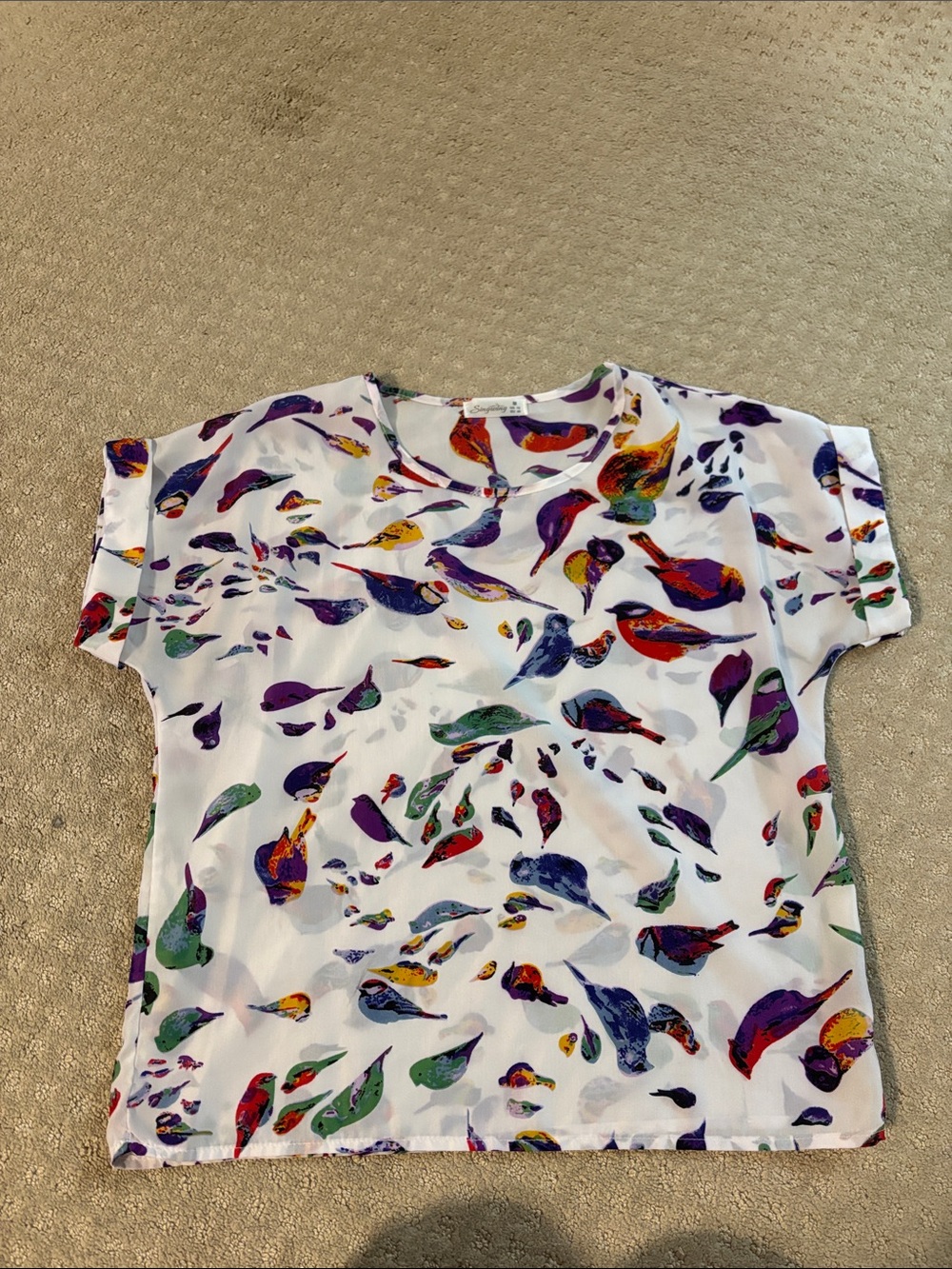 Women’s White Multicolor Abstract Print Short Sleeve Top